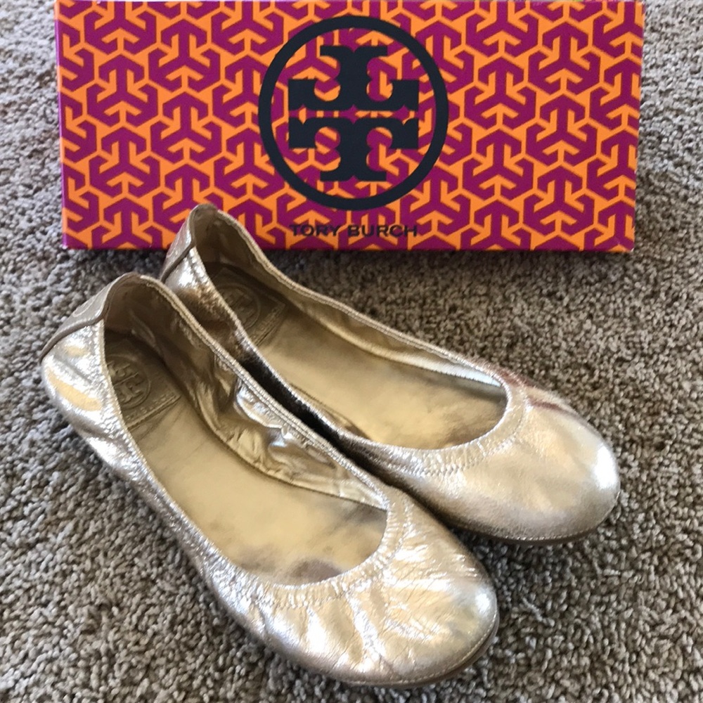 Tory Burch Metallic Gold Eddie Flat
